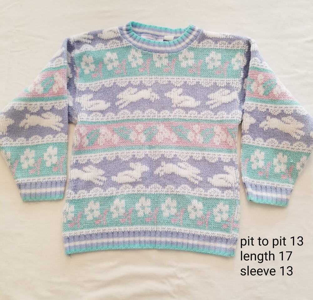 Vintage Heartworks 80s Girl’s Bunny Pastel Acrylic Silver Thread Sweater